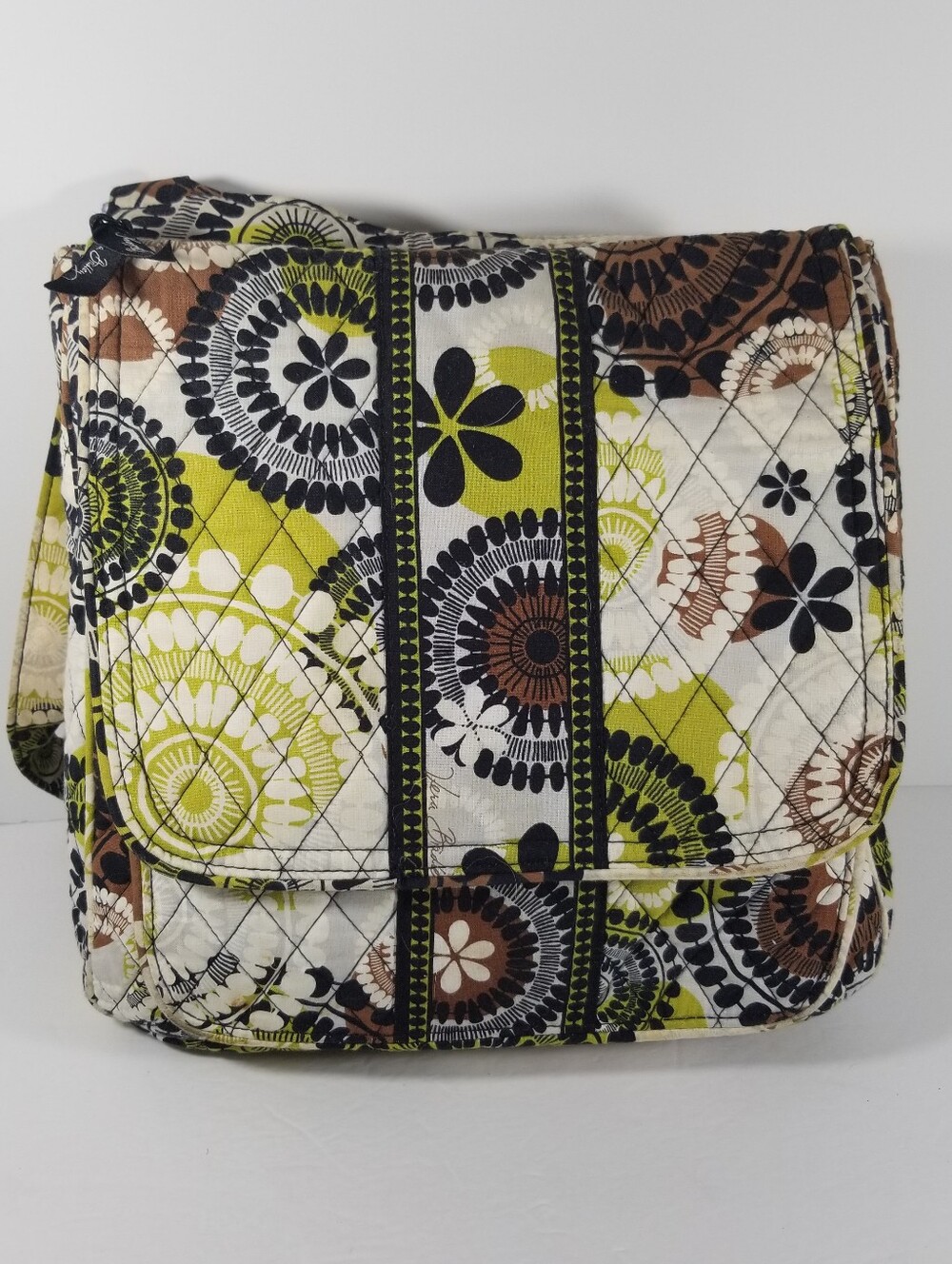 Vera Bradley Quilted Shoulder Bag Cocoa Moss Floral Pattern Purse Handbag